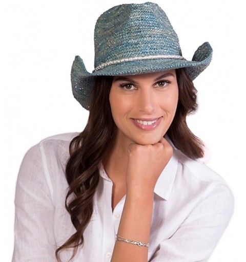 Sun Hats Women's Sierra Crochet Raffia Sun Hat with Gold Shimmer- Rated UPF 30 for Sun Protection - Turquoise - CN18699X9KL $...