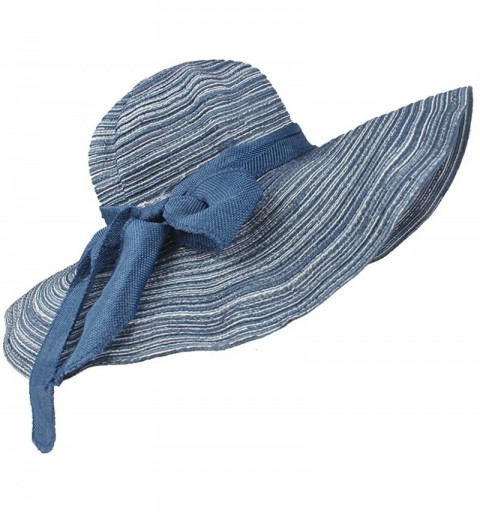 Sun Hats Women Summer Woven Hat Wide Brim Floppy Beach Sun Hat with Bowknot - Blue - CZ18DAHRTGG $11.21