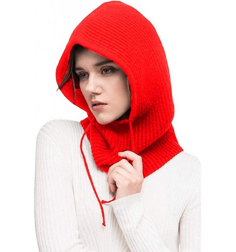 Balaclavas Balaclava Hood hat Windproof Soft Cashmere Fleece Knitted Ski Face Mask for Men Women Children - Red - CG192OQ34KY...