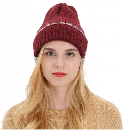 Skullies & Beanies Women's Solid Color Wool Knit Hats Earmuffs Parent-Child Caps - Wine Red4 - C518UKGXE5D $13.25