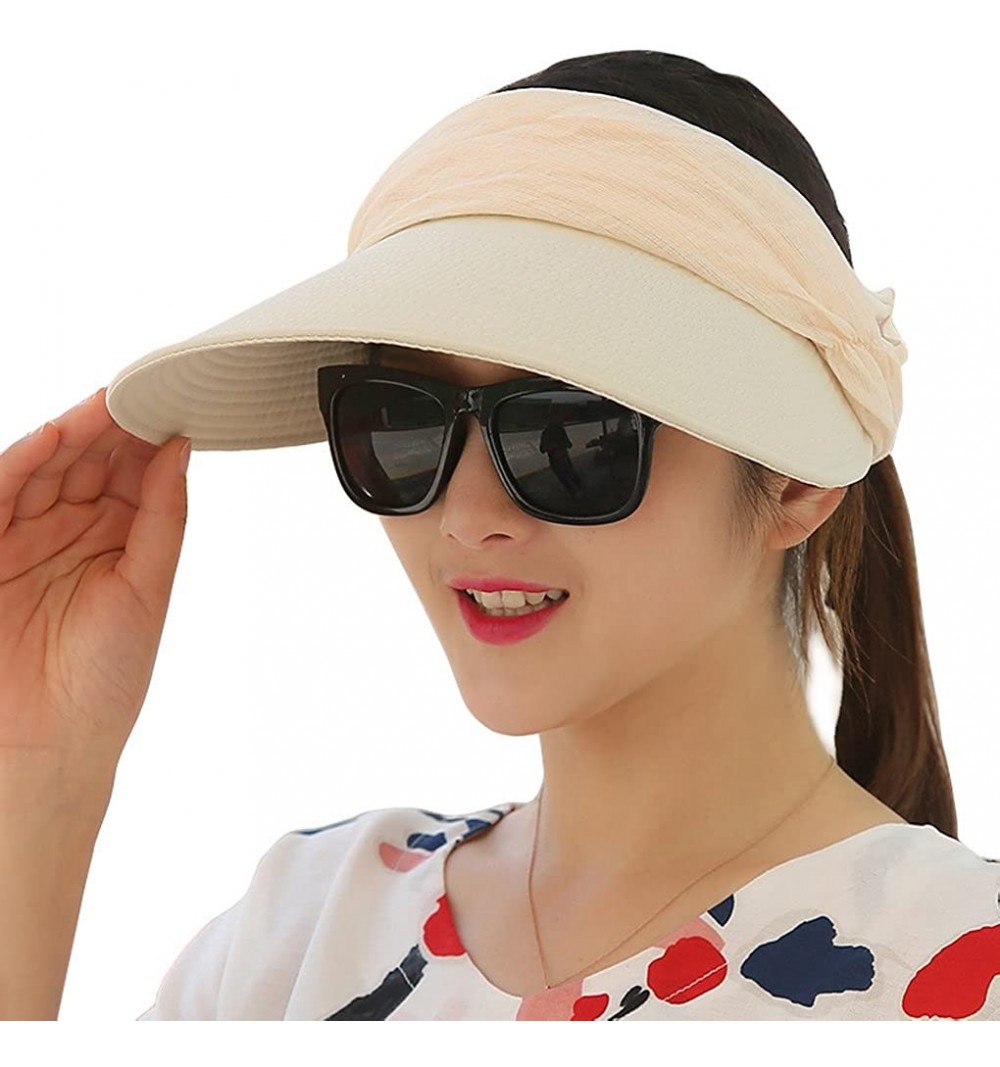 Sun Hats Floppy Summer UPF50+ Foldable Sun Beach Hats Accessories Wide Brim for Women - Beige Empty Top - CT183MYC6H0 $10.54