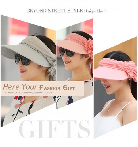 Sun Hats Floppy Summer UPF50+ Foldable Sun Beach Hats Accessories Wide Brim for Women - Beige Empty Top - CT183MYC6H0 $10.54