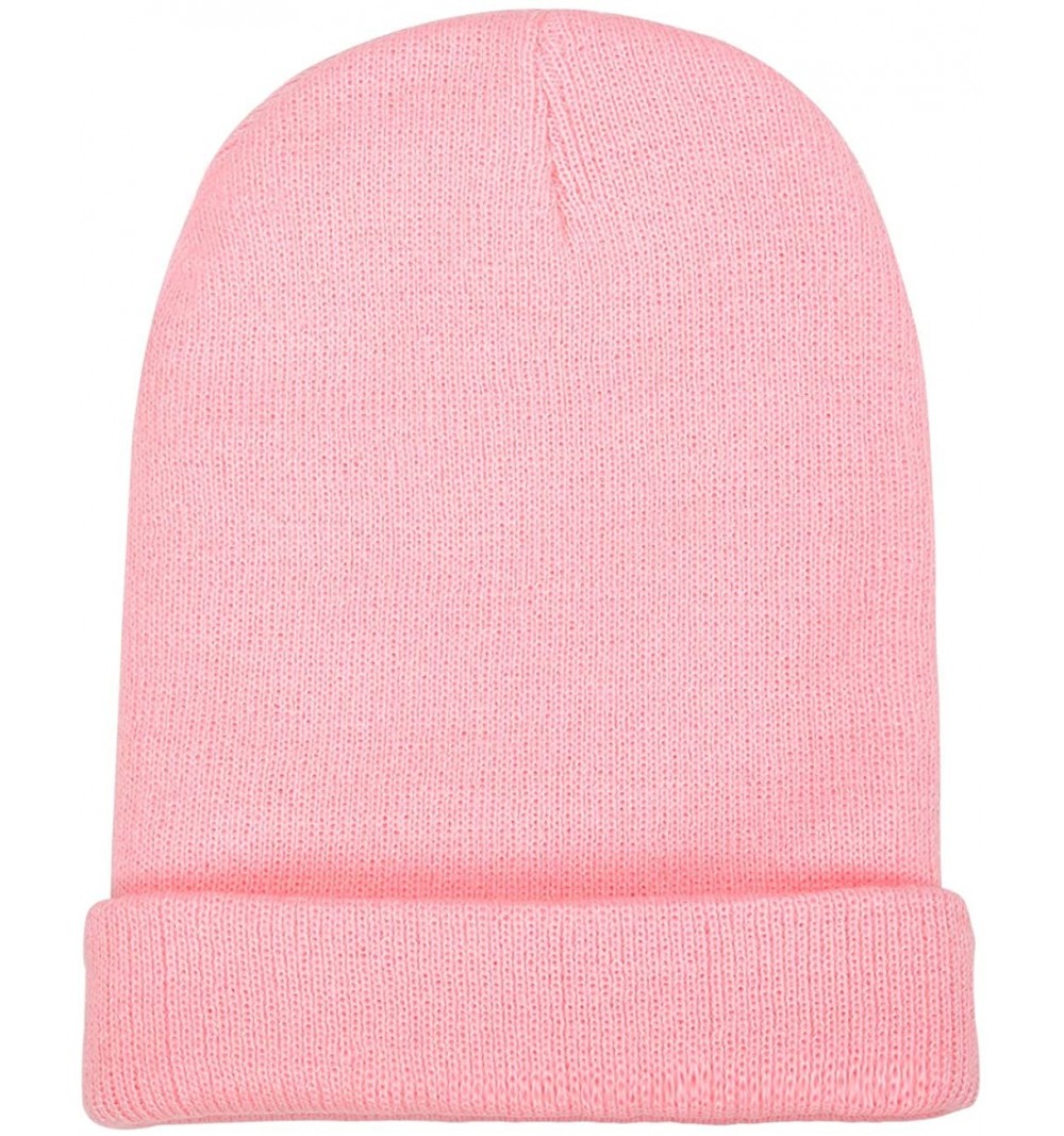 Skullies & Beanies Beanie Hat for Women Men Elastic Knit Warmer Ears Winter Ski Skull Cap Cuffed Solid Color - Pink - CP18AHG...