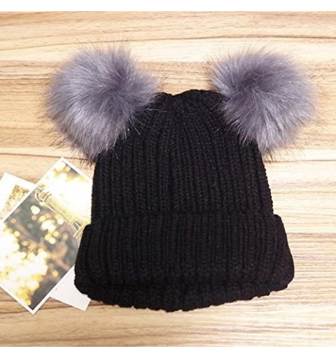 Cold Weather Headbands Women's Winter Knit Hat Crochet Ski Cap Pom Pom Ears Cold-proof Hat - 001-black - CF187EZTW66 $20.35