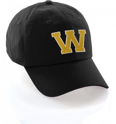 Baseball Caps Customized Letter Intial Baseball Hat A to Z Team Colors- Black Cap White Gold - Letter W - CL18ESZEA48 $11.24