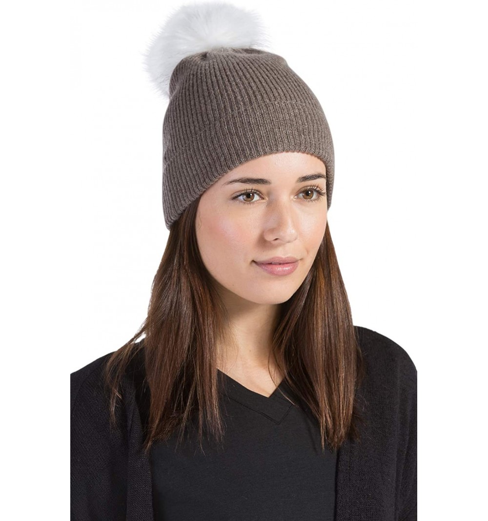 Skullies & Beanies Women's 100% Cashmere Beanie Hat with Pom - Cappuccino - C218WW83H7T $39.51
