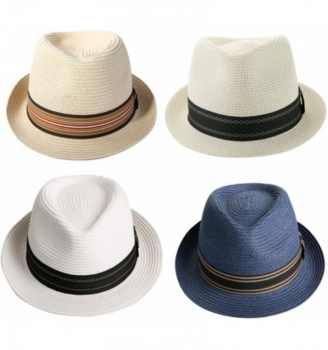 Sun Hats Unisex Fedora Straw Sun Hat Paper Summer Short Brim Beach Jazz Cap - Natural - CQ18CLTYAXK $20.87