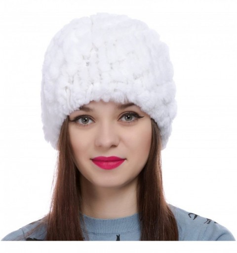Skullies & Beanies Women's Real Rex Rabbit Fur Knitted Beanie Winter Warm Hats Caps - White - C412O66TZFK $14.12