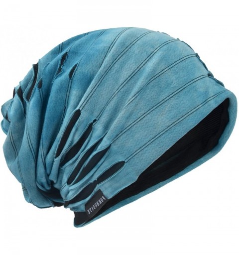 Skullies & Beanies Men's Chic Striped Thin Baggy Slouch Summer Beanie Skull Cap Hat - 9a-blue - CC18E6YL89E $13.35