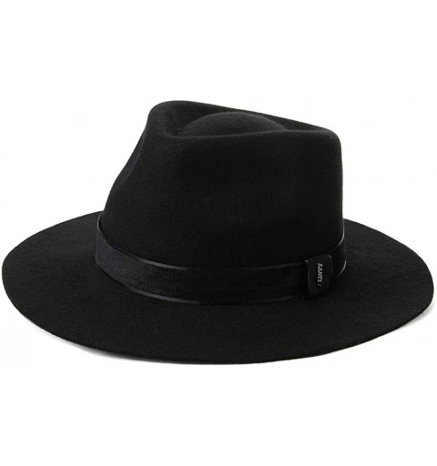 Fedoras Womens 100% Wool Felt Fedora Hat Wide Brim Floppy/Porkpie/Trilby Style - 99735black56-58cm - C918AKKNO60 $50.97