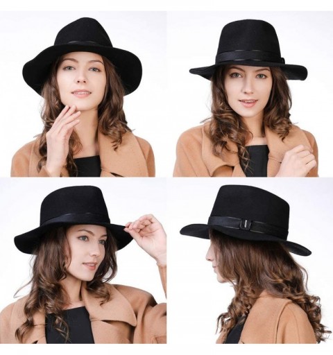 Fedoras Womens 100% Wool Felt Fedora Hat Wide Brim Floppy/Porkpie/Trilby Style - 99735black56-58cm - C918AKKNO60 $24.58