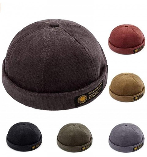 Skullies & Beanies Unisex Beanie Corduroy Docker Brimless Hat Rolled Cuff Harbour Hat - X-brown - CI193AL3MT7 $9.76