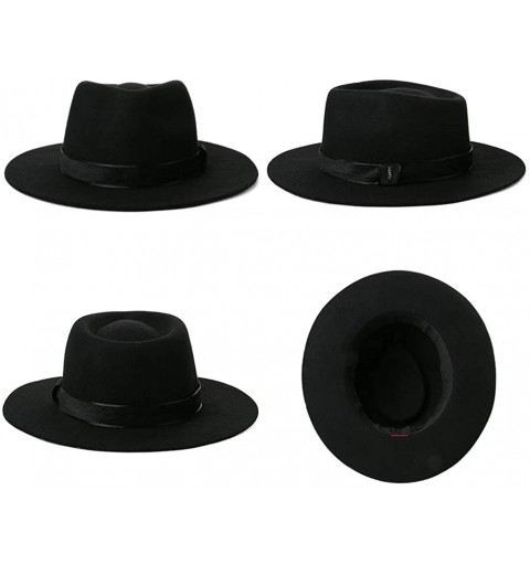 Fedoras Womens 100% Wool Felt Fedora Hat Wide Brim Floppy/Porkpie/Trilby Style - 99735black56-58cm - C918AKKNO60 $24.58