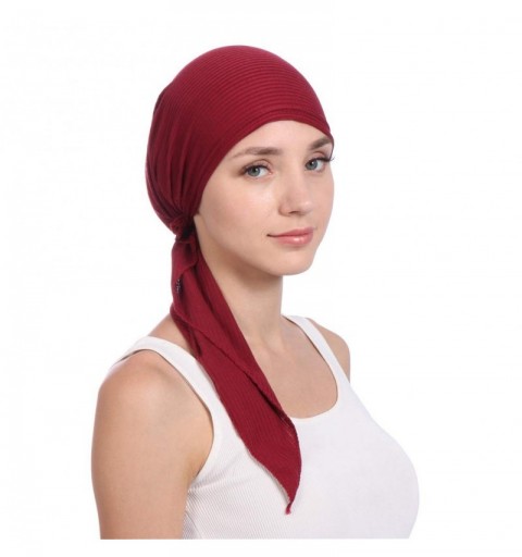 Skullies & Beanies Pre Tied Head Scarves 3 Packed Slip On Beanies Chemo Covers Cap for Women (D1-Long Strap-3 Packed) - CZ196...