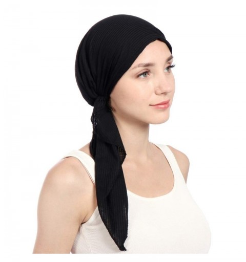 Skullies & Beanies Pre Tied Head Scarves 3 Packed Slip On Beanies Chemo Covers Cap for Women (D1-Long Strap-3 Packed) - CZ196...