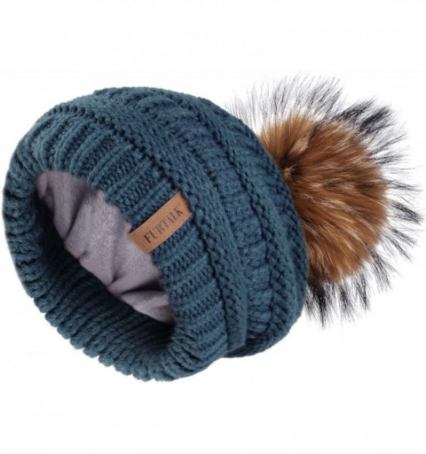Skullies & Beanies Winter Hats Beanie for Women Lined Slouchy Knit Skiing Cap Real Fur Pom Pom Hat for Girls - CA18UKU2CLS $1...