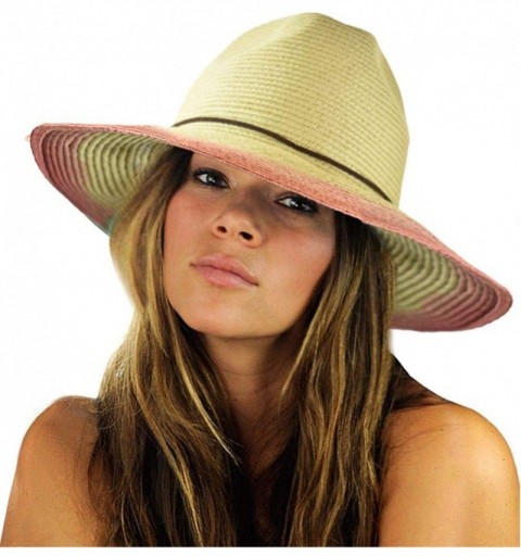 Fedoras Teardrop Dent Braided Trim Casual Panama Fedora Sun Hat - Ombre Coral - CE196EERQY9 $26.84
