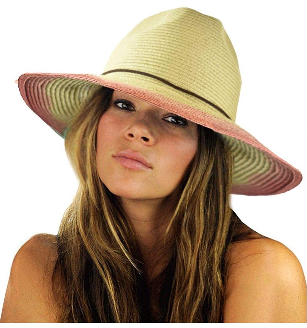 Fedoras Teardrop Dent Braided Trim Casual Panama Fedora Sun Hat - Ombre Coral - CE196EERQY9 $14.15