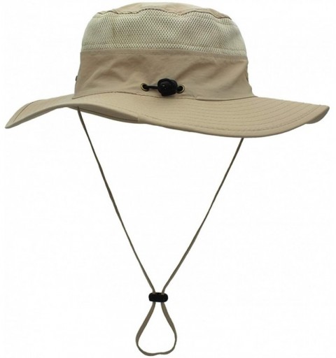Sun Hats Outdoor Mesh Boonie Hat Outdoor UPF 50+ Wide Brim Sun Hat Windproof Fishing Hats - Khaki - CI18U29ZHIU $9.66