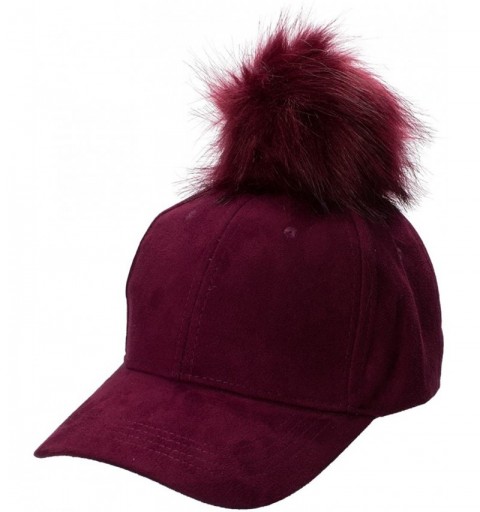 Baseball Caps Womens Adjustable Suede Baseball Cap Hip-Hop Hat Faux Fur Pom Pom A383 - Wine - C7187DDDCA3 $8.99