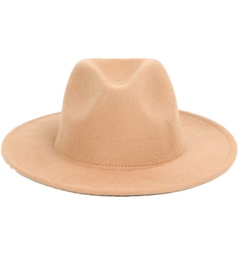 Fedoras Fedora Hats Unisex Men Women Classic Vintage Wool Felt Hat Wide Brim Trilby Jazz Hat Floppy Sun Hat - Khaki - CA18QWN...
