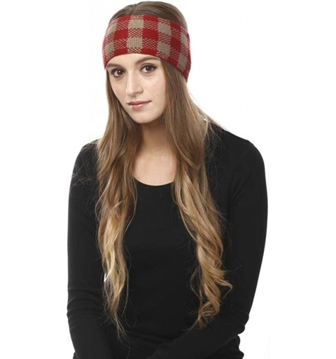 Headbands Women's Winter Knitted Headband Ear Warmer Head Wrap (Flower/Twisted/Checkered) - Checkered-burgundy - CI18HD5G9RD ...
