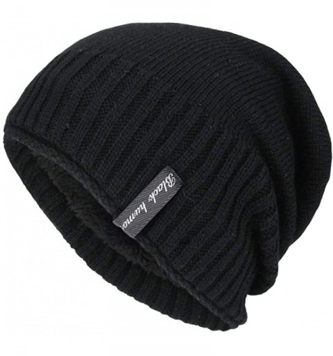 Skullies & Beanies Mens Winter Warm Slouchy Beanie Oversized Baggy Hat Fleece Lined Knit Skull Cap - A-black - CO18HGDEL4L $7.78
