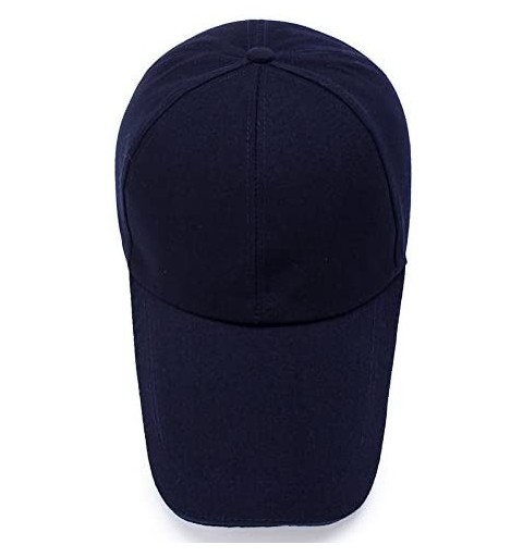 Baseball Caps Unisex Long Brim Baseball Cap Cotton Adjustable Sun Hat Large Visor Anti-UV for Outdoor Sports - Solid Navy - C...