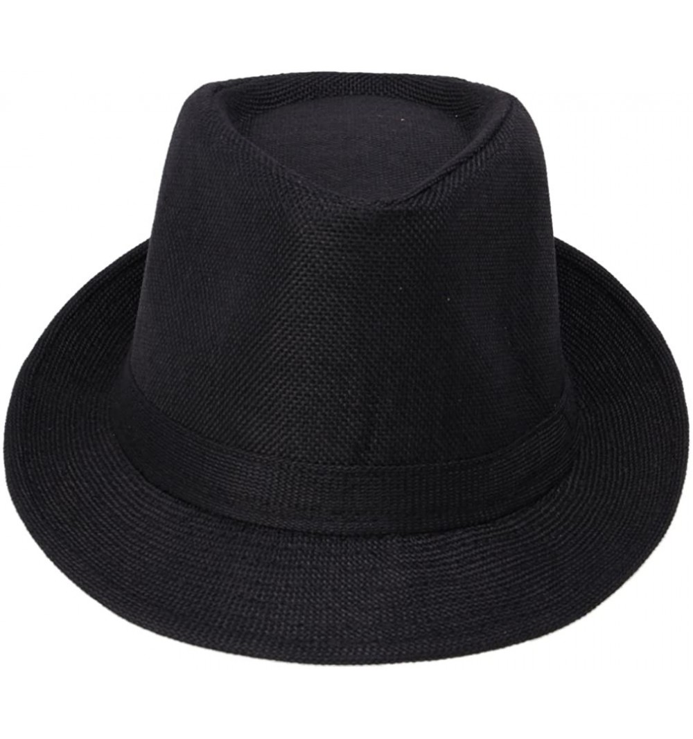 Sun Hats Fedoras Gangster Summer Hat Jazz Caps - Black - CV11KYC77BL $9.86