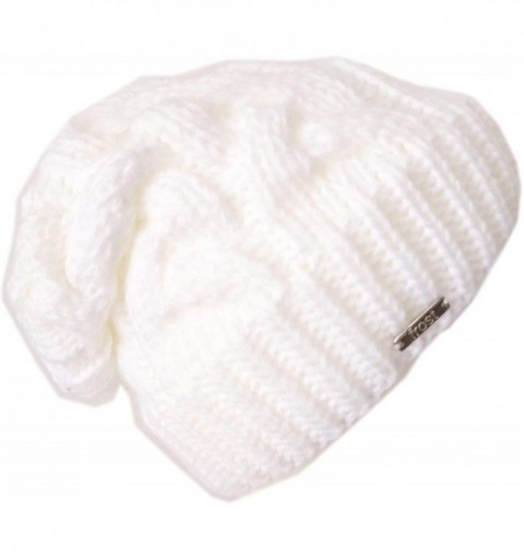 Skullies & Beanies Warm Winter Beanie for Women Chunky Cable Knit Hat M179 - White - CS11B2NOJ1R $15.85