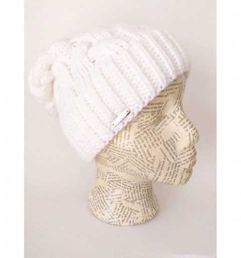 Skullies & Beanies Warm Winter Beanie for Women Chunky Cable Knit Hat M179 - White - CS11B2NOJ1R $15.85