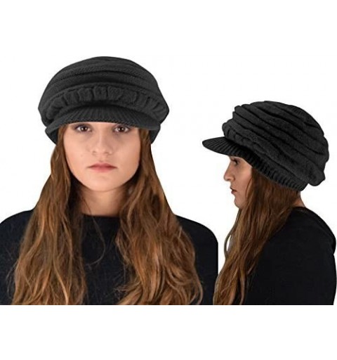 Visors Winter Warm Double Layer Crochet Knit Hat Beanie Slouchy with Visor - 2 Pack Black - CL12NE11618 $14.09
