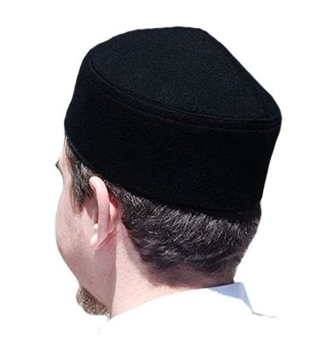 Skullies & Beanies Solid Black Moroccan Fez-Style Kufi Hat Cap w/Pointed Top - Black - CS12NV7XEBE $24.89