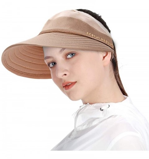 Sun Hats Sun Visor Hats for Women Large Brim Summer UV Protection Foldable Beach Cap - Khaki - CA18NQ32UUZ $9.39