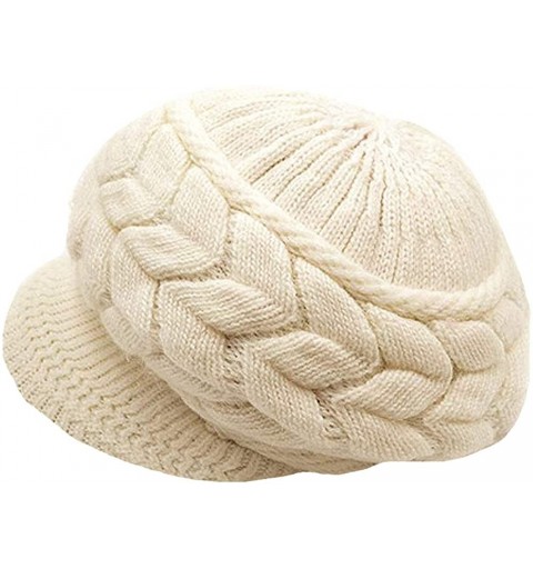 Skullies & Beanies Womens Fashion Winter Warm Knit Hat Woolen Snow Ski Caps with Visor - Beige - C5126Y0V4ZL $18.18