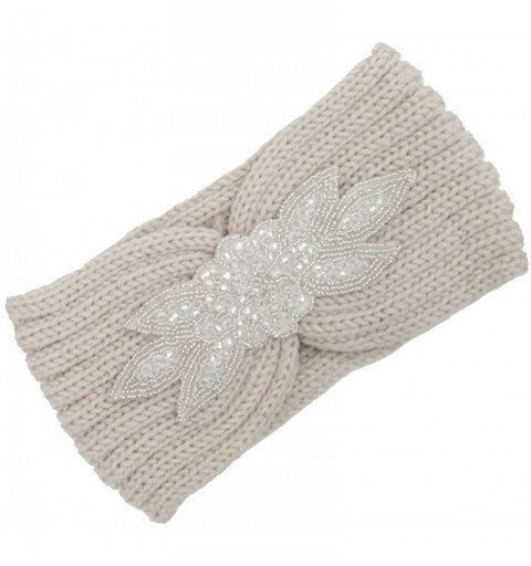 Headbands Bohemia Headband- Women Diamond Knitting Handmade Keep Warm Hairband - Beige - CD186RIK3AX $10.52