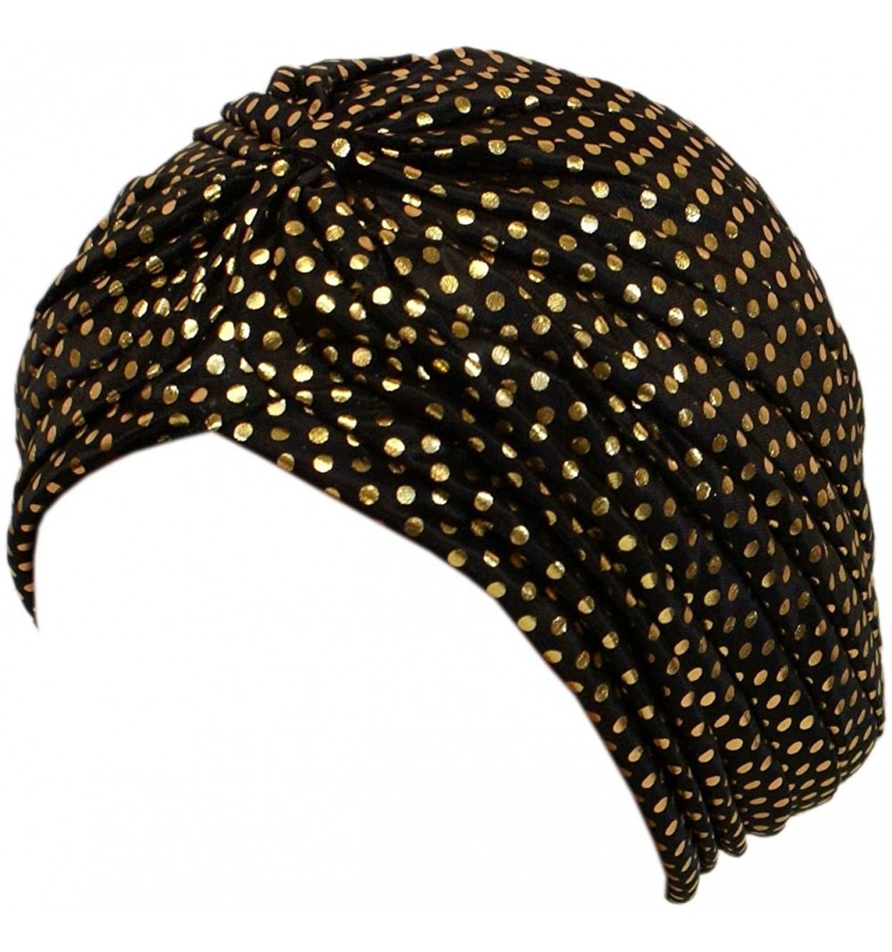 Headbands Beautiful Metallic Turban-style Head Wrap - Small Gold Dots - CX17YDTZ8IK $11.55