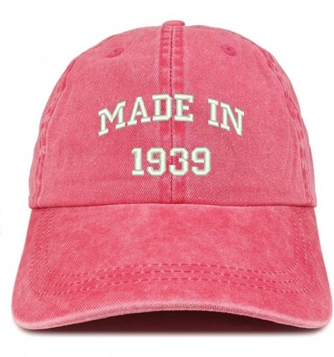Baseball Caps Made in 1939 Text Embroidered 81st Birthday Washed Cap - Red - CP18C7HSW3R $20.60