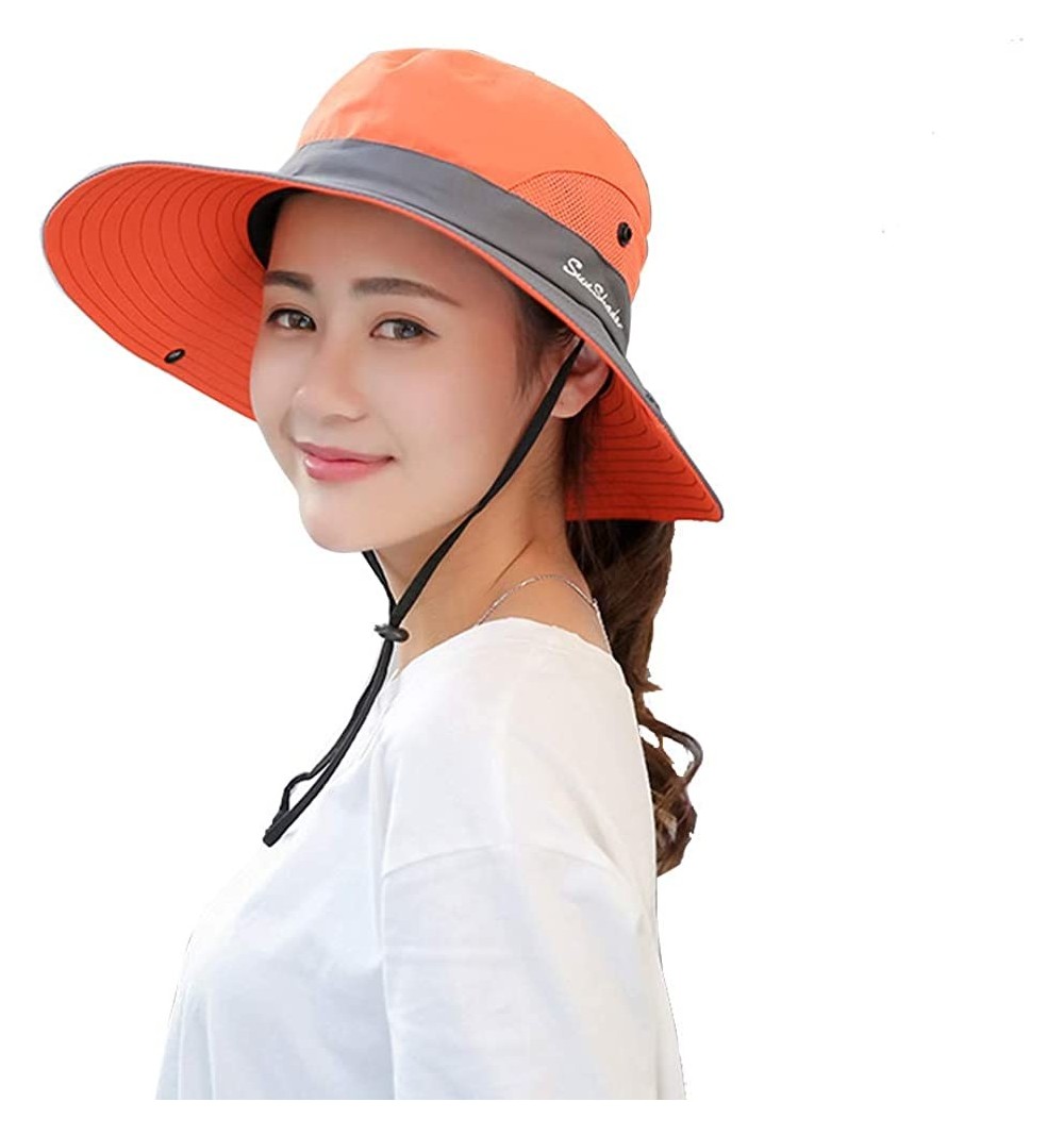 Sun Hats Womens UV Protection Wide Brim Sun Hats - Cooling Mesh Ponytail Hole Cap Foldable Travel Outdoor Fishing Hat - CQ18W...