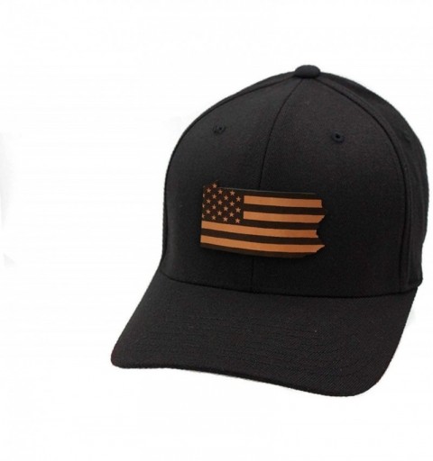 Baseball Caps 'Pennsylvania Patriot' Leather Patch Hat Flex Fit - Heather Grey - C718IGSESWH $22.81