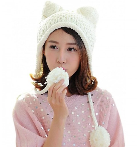 Skullies & Beanies Women's Hat Cat Ear Crochet Braided Knit Caps Warm Snowboarding Winter - White - CU12MZ26KKL $10.24