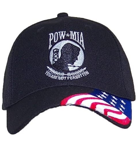 Skullies & Beanies Y&W POW/MIA You Are Not Forgotten With Flag On Bill Adjustable Hat - Black - CE11JMBW83R $10.65