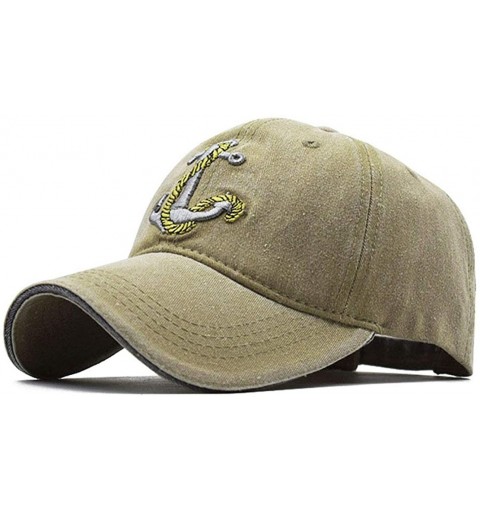 Baseball Caps Unisex Anchor Embroidery Denim Hat Vintage Washed Baseball Cap Captain - Khaki - CL18NOTW9S7 $11.16