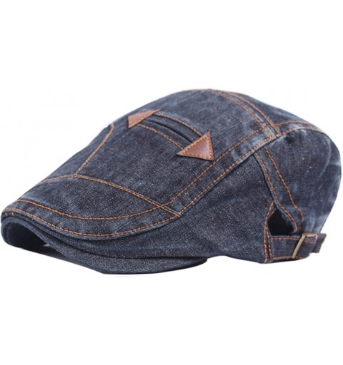 Newsboy Caps Stylish Newsboy Hat Unisex Jean Leather Patches Washed Vintage Beret Hat - Black - CF12L51CNDL $14.90