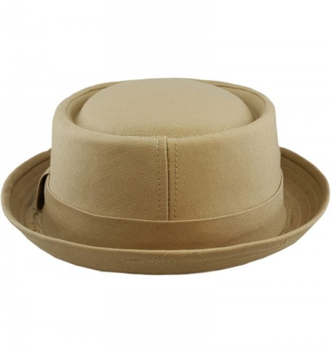 Fedoras 100% Cotton Paisley Lining Premium Quality Porkpie Hat - Khaki - CL12CQRLW8F $18.55