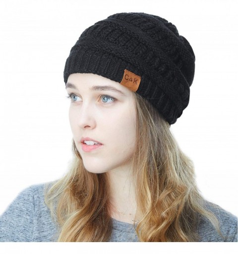 Skullies & Beanies Soft Stretch Cable Knit Warm Chunky Beanie Skully Winter Hat - 1. Solid Black - CL18XKKDERD $13.85