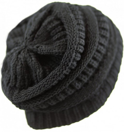 Skullies & Beanies Soft Stretch Cable Knit Warm Chunky Beanie Skully Winter Hat - 1. Solid Black - CL18XKKDERD $13.85