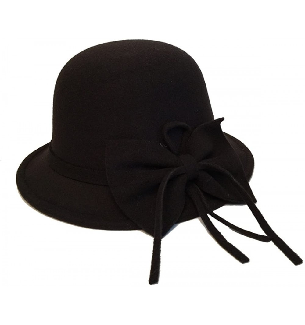 Bucket Hats Women's Vintage Style Wool Cloche Bucket Winter Hat - Black - CM12N7ZBLDI $10.44