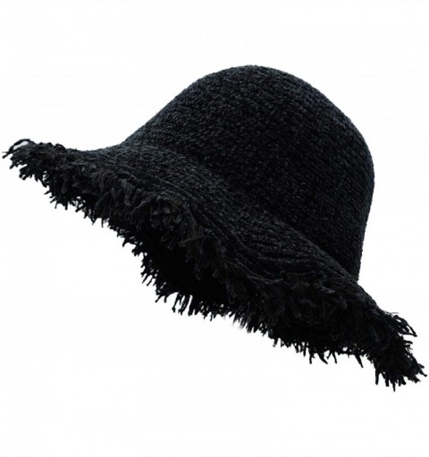 Sun Hats Womens Wide Brim Bucket Boonie Sun Hat with Fringe - Black - CT18ICOIT84 $10.34