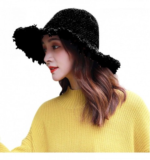 Sun Hats Womens Wide Brim Bucket Boonie Sun Hat with Fringe - Black - CT18ICOIT84 $10.34
